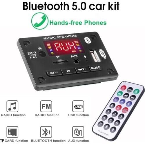 5-12V Handsfree Bluetooth 5.0 Mp3 Decoder Board with MIC FM radio Module Wireless Audio Receiver Support TF card/3.5mm AUX/USB