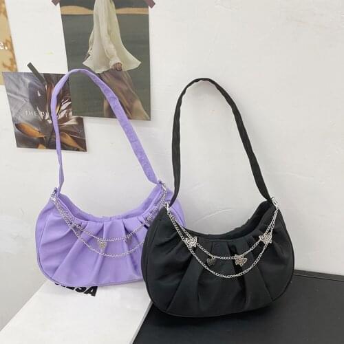 Retro Pleated Butterfly Chain Shoulder Underarm Bags For Women Casual Nylon Small Cloud Top-Handle Handbags Ladies Shoulder Bags