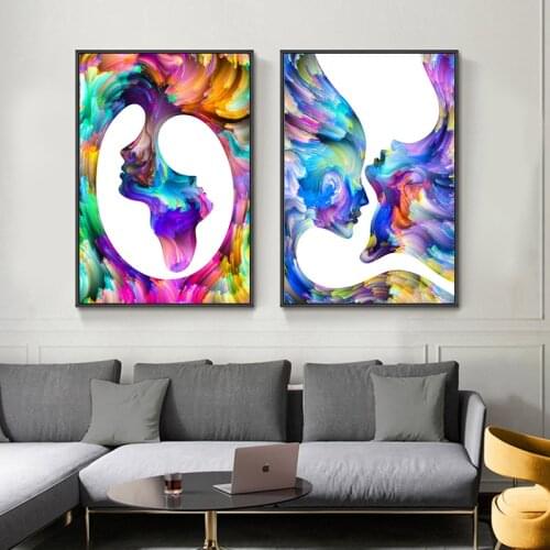 Kiss Colorful Portrait Woman Abstract Poster Wall Print Modern Style Painting Nordic Contemporary Art Home Decorative Picture