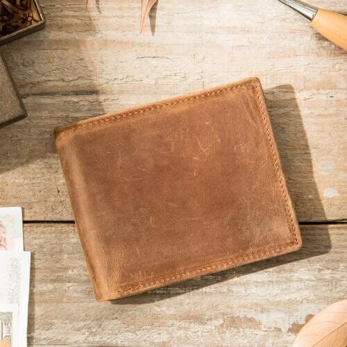 Retro British Zipper Horizontal Wallet Short Wallet Coin Purse Card Holder Handmade Original Mens Crazy Horse Leather Men