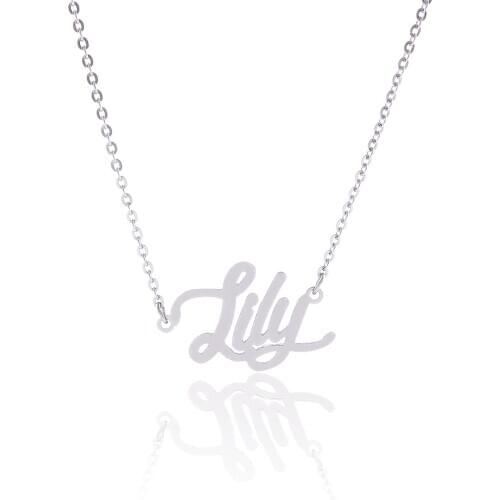 Silver Color English Name Necklace Customized Nameplate Birthday Stainless Steel Engraving Gift Personalized Jewelry