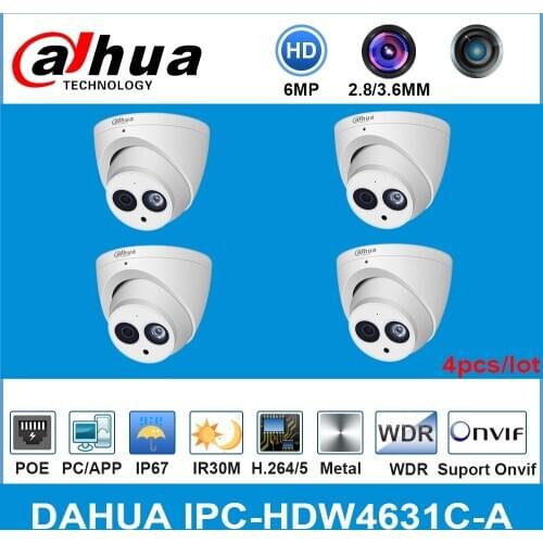 Dahua Wholesale IPC-HDW4631C-A 6MP HD POE Network IP Camera Metal Built-in MIC CCTV 30M IR Onvif from IPC-HDW4433C-A 4pcs/lot