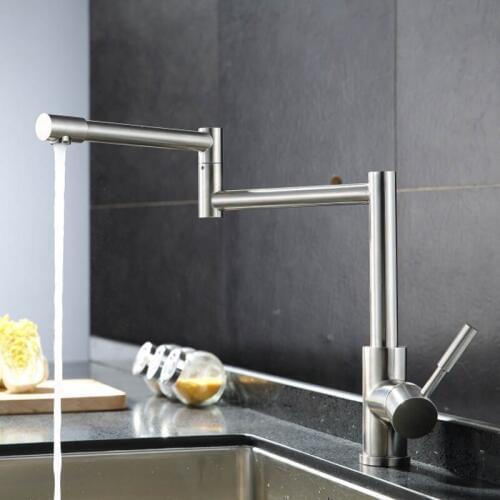 Kitchen Sink Faucet Extended Flexible Folding All Stailnless Steel Material Pot Filler Faucet Water Mixer Basin Taps BCFLR004