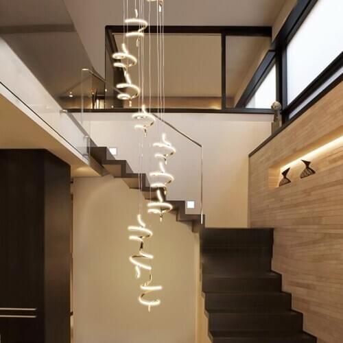 Modern led Chandelier lighting chandelier in the living room villa hall spiral staircase Gold chrome plating hanging lights