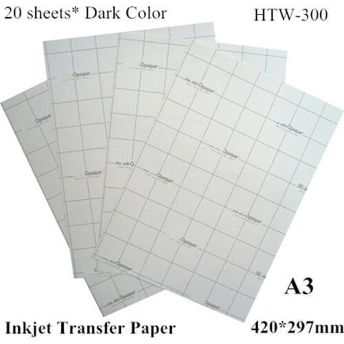 A3*20pcs) Dark Iron on Inkjet Heat Transfer Paper A3 For Clothes Thermal Transfer Papel For Dark and Light Fabric HTW-300 Free
