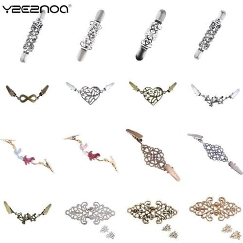 Vintage Cardigan Collar Clips Holder Duck Clips Clasp Crystal Shawl Blouse Sweater Cloth Shirt Collar Holder Clip Accessories