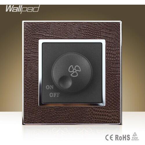 High Quality Wallpad Luxury 500W Fan Wall Switch Goats Brown Leather Rotary Fan Speed Regulation Wall Switch Free Shipping