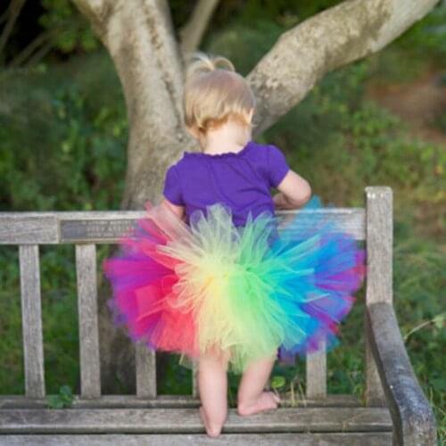 Rainbow Color Tutu Skirts Baby Girls Tulle Ballet Dance Pettiskirt Tutus with Flower Headband Kids Birthday Party Costume Skirts