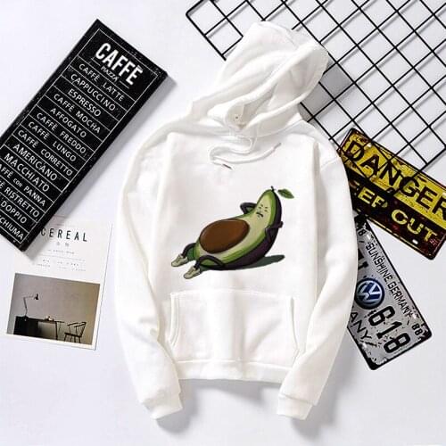 Print Femme Cartoon Hipster Short Sleeve Harajuku Fashion White Hoodies Women Clothes Tee Avocado Female Plus Size Hoodies Tops