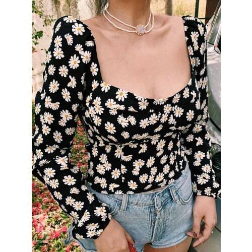 Yinlinhe Vintage Black Spring/Summer Top Women Long Sleeve Polka Dot Blouse Women Elastic french style Top outfit Show Thin 1488