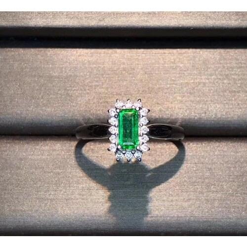 Simple Emerald Ring for Office Woman 3mm*5mm Natural Emerald Silver Ring Solid 925 Silver Emerald Jewelry Brithday Gift for Girl