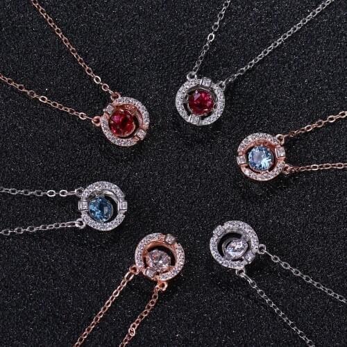 BUDROVKY Rose Gold Round Sparkling Halo Necklace 925 Sterling Silver Clear CZ Pendant Necklaces for Women Fine Jewelry