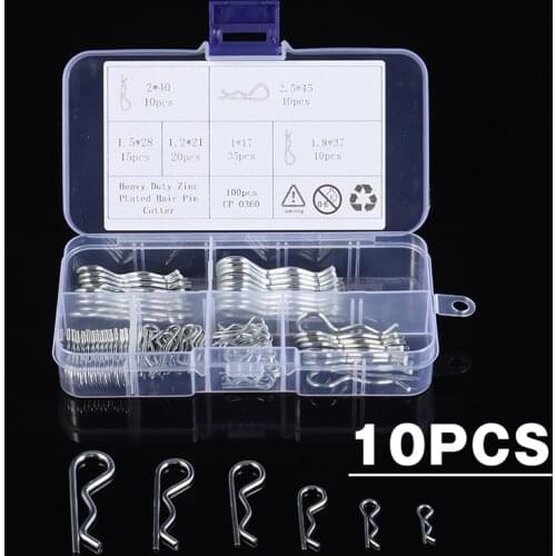 100pcs/set Carbon Steel R Type Spring Cotter Pin Wave Shape Split Clip Clamp Hair Tractor Pin for Car Truck Power Equipment