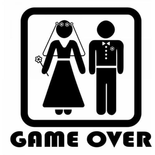 30x30cm Game Over Frame Design Wedding Car Sticker Bride Groom Decor Ged Married Window Rear Windshield Decal Stickers CL256