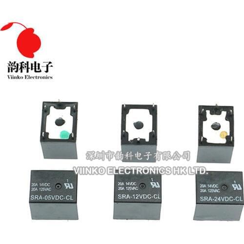 5pcs 5V 12V 24V 20A DC Power Relay SRA-05VDC-CL SRA-12VDC-CL SRA-24VDC-CL 5Pin PCB Type Black Automobile relay