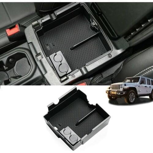 Car Center Console Car Armrest Storage Box For Jeep Wrangler JL Gladiator JT 2018-2021 2022 Black Tray Organizer Anti-Slip Mats