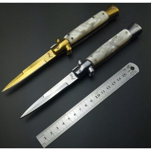 Beaut peucine grain Handle Italy Pocket knifes Italian Godfather Stiletto steel Titaniums blade survival outdoor camping knives