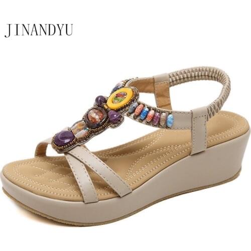 Bohemia style Ladies Sandals Wedges Heels Beach Sandals Women Summer Mid Heels Casuales Wedge Sandals Woman Shoes Big Size 42