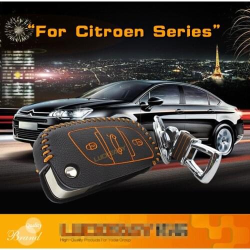 Key cover for citroen c4l 2013 2014 C5 2013 DS 6 2014-2016 Genuine Leather Car Key bag case remote key cover key Free shipping
