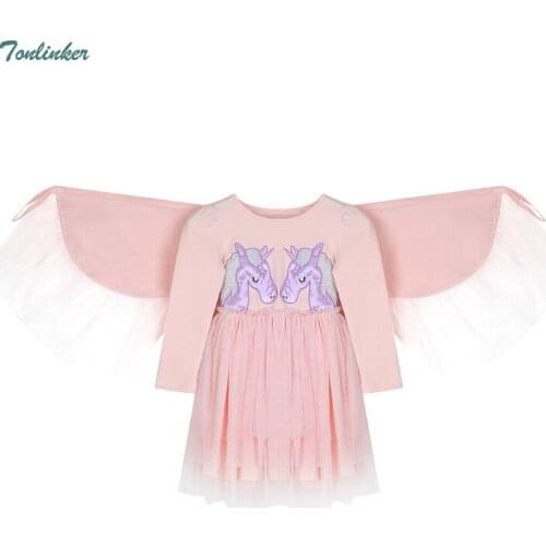 Little Girl Unicorn Tutu Dress up Costume With Wings Children Long Sleeve Princess Party Cosplay Fancy Dress