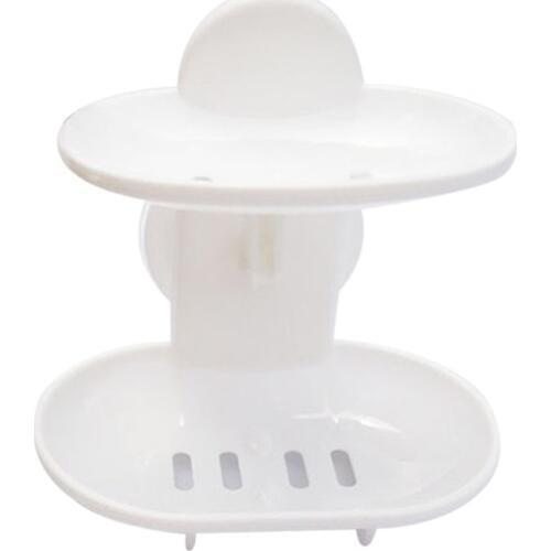 Double Soap Dish Strong Suction Soap Holder Cup Tray for Shower Bathroom (White)
