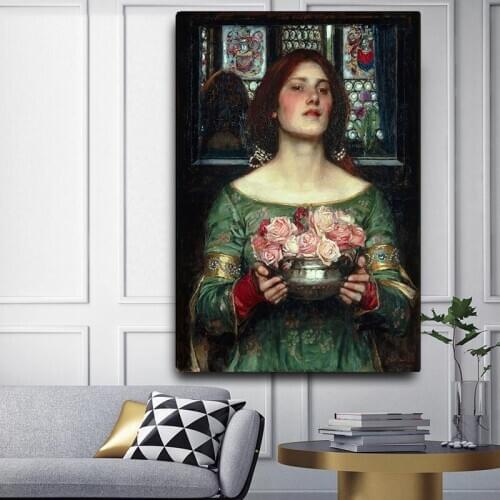 Holover Canvas Oil Painting Aesthetic Home Decor William Waterhouse"Gather Ye Rosebuds While Ye May"Romanticism Mythology