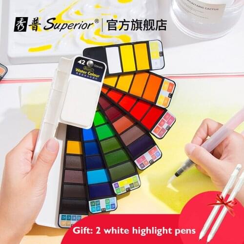 Superior 18/25/33/42Color Solid Watercolor Paint Set With Water Brush Portable Watercolor Pigment For Beginner Drawing Supplies