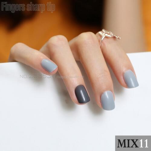 48pcs new Fashion Ink blue Gray-black Fake Nail Short Design Artificial Nail Manicure DIY mix and match MIX11