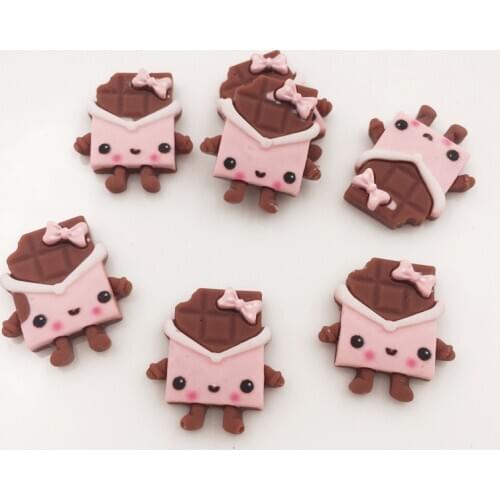 Hand Painted Resin Kawaii Pink Bow Colorful Chocolates Flatback Stone 14PCS Scrapbook DIY Decor Home Figurine Crafts OG343