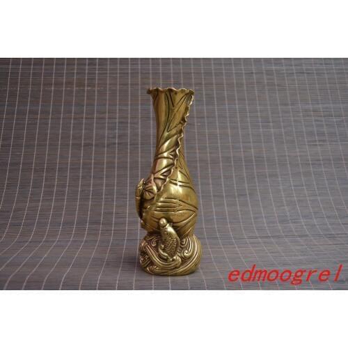 Collection old copper vase,Lotus&Fish,Hand carving crafts, best adornment & collection, free shipping