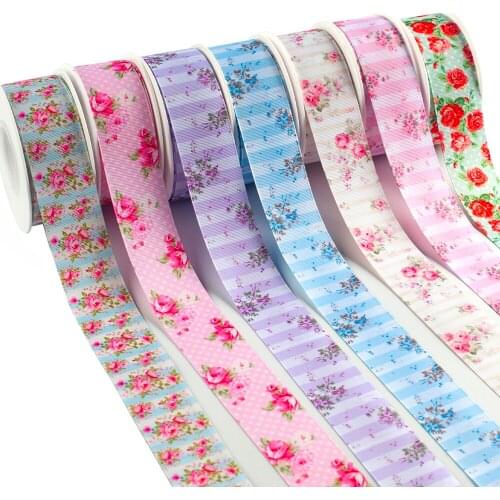 Printed Beauty Flowers Grosgrain Ribbon 5Yards for DIY Hair Bow Handmade Material Headdress