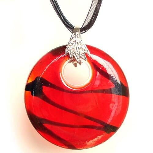 RED SNAKE Mothers Day Gifts Murano Glass Red Black Striped Round Findit Pendant Necklaces