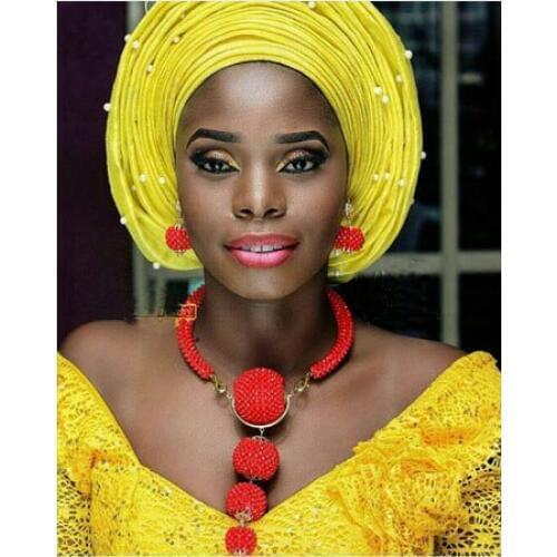 Red African Beads New Red Jewelry Sets for Women for Wedding Indian Crystal Bridal Necklace Earrings Set Birthday GifABH544