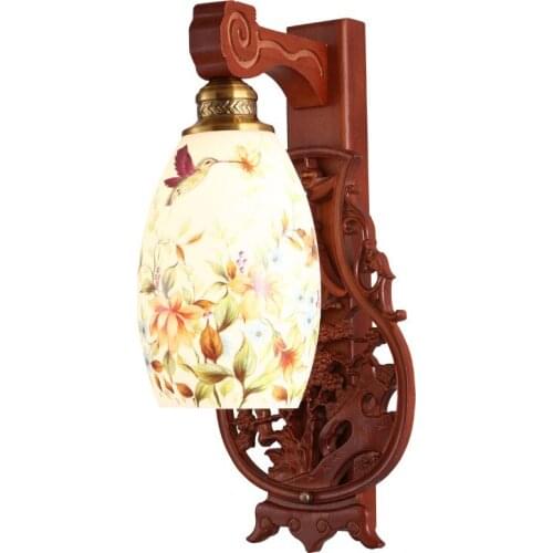 Chinese style solid wood wall lamp bedside lamp simple modern antique living room bedroom wall lamp hotel aisle wall lamp