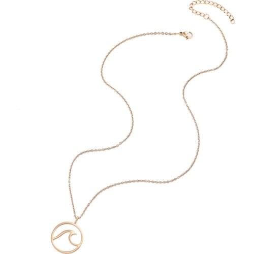 Mavis Hare Newest Stainless Steel 20mm Wave Necklace Wave Pendant Chain Necklace with 42cm+5cm Link chain for Women 1pcs
