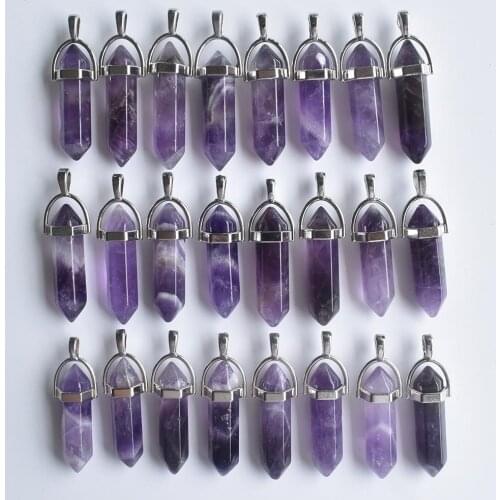 Fahsion bestselling Natural stone Charms Hexagonal healing Reiki Point pendants for jewelry making 24pcs/lot Wholesale free