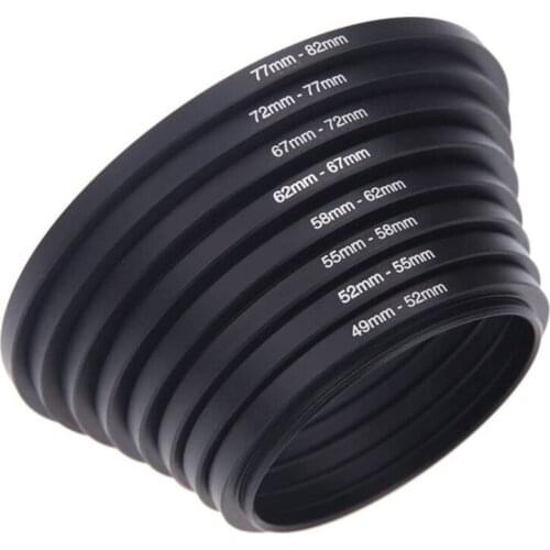 8 Pieces Step-Up Adapter Ring Set,Includes 49-52mm, 52-55mm, 55-58mm, 58-62mm, 62-67mm, 67-72mm, 72-77mm, 77-82mm-Black