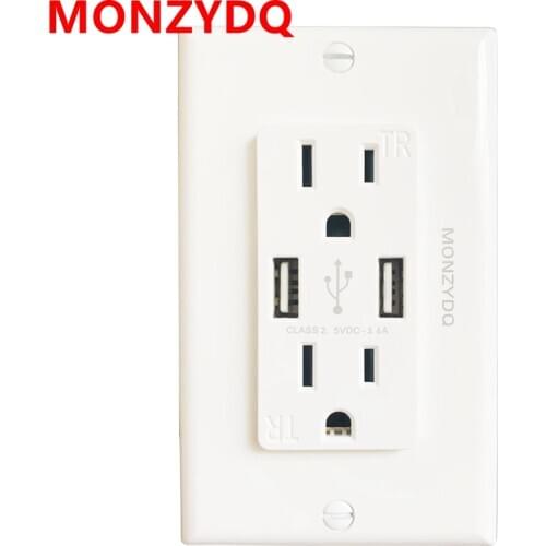 MONZYDQ US standard dual With 2 Usb Port Charger wall socket,double 2.1A socket with usb，pc flame retardant panel 118mm*76mm