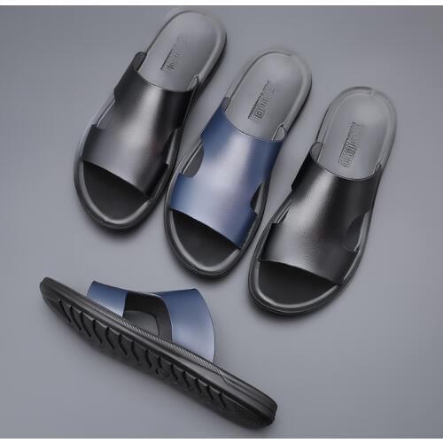 Yomior New Fashion Men Shoes Flats Summer Casual Slides Outside Sandals Beach Work Slippers Soft Leather Flip Flop Shoes