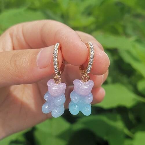 New Cute Resin Gummy Bear Dangle Earrings for Women Girl DIY Cartoon Animal Teddy Bear Earrings Creative Drop Jewelry Gifts