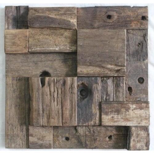 3D convex old ship wood tiles natural rustic wood wall mosaic tile square and strip for bar backsplash country style wall tiles