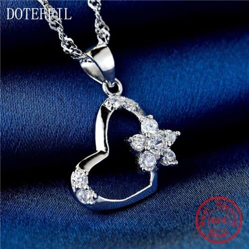 New Arrivals 925 Silver Heart Charm Necklace Woman Fashion Silver Flower AAA Zircon Pendant Necklace Jewelry