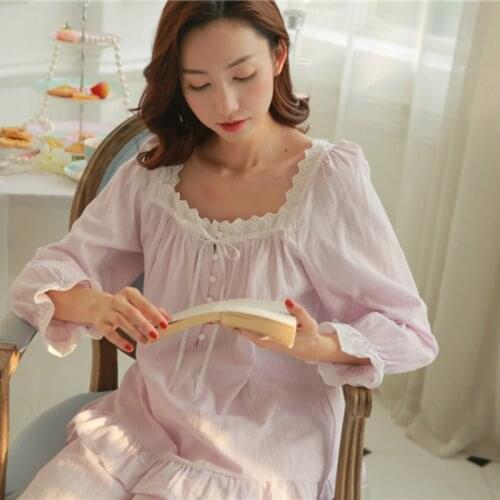 DISCOUNT Women Pajamas Palace Princess Lace Autumn Long-Sleeve Long Pants Two-Piece Sets Retro Sleepwear Female Light Purple