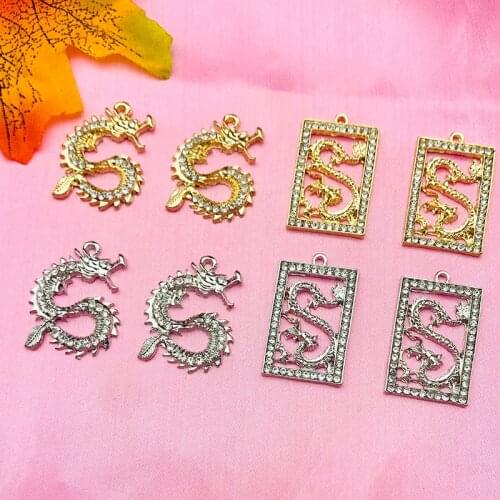 10Pcs/lot Gold Slver Color Dragon Charms Metal Animal Pendant Charm For Necklace Earring DIY Handmade Jewelry Making Accessories