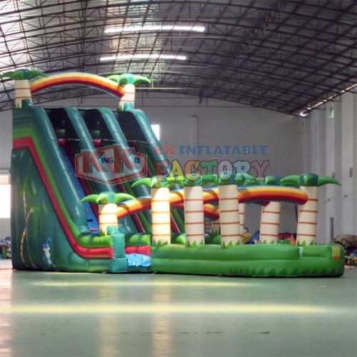 Low toxicity best 0.55mm PVC Creen Palm tree inflatable land water slide
