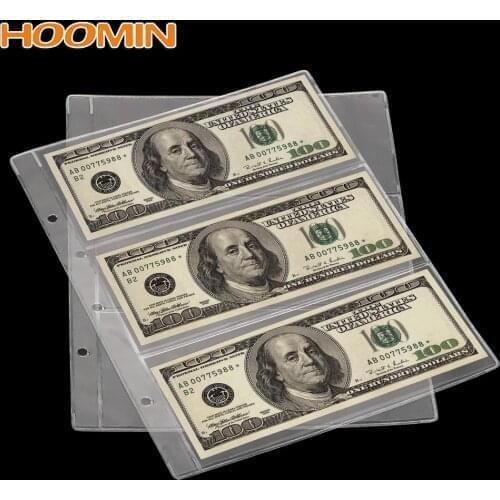 Transparent Money Banknote Paper Money Collection Album Banknotes Holder 3-Slot Paper Money Protective Bag Loose Leaf Sheet