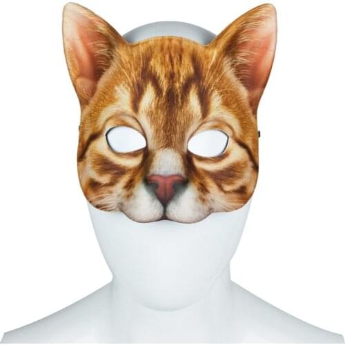 Realistic Animal Shaped Half-Face Cat Mask Halloween Carnival Masquerade Party Mask Cosplay Props Decoration
