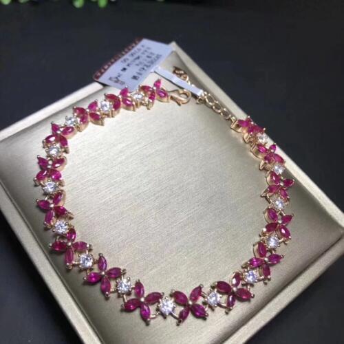 Luxury charming red ruby gemstone bracelet for women with silver jewelry clover shape party anniversary gift style hot selling