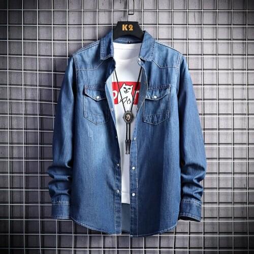 Mens Blue Casual Button Shirt 2021 Spring New Korean Clothes Men Denim Long Sleeve Shirt Man Casual Men for Shirts
