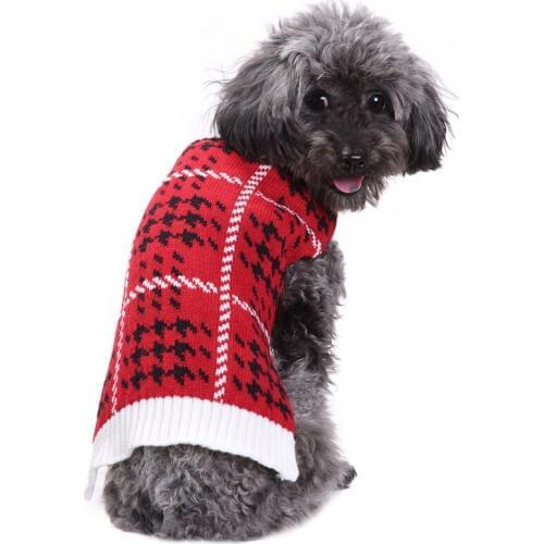 Lovely Warm Lattice Plaid Small Winter Dog Clothes Pet Dog Knitwear Outdoor Cat Coat Jumper Sweater for Large Dog XXS-XXL